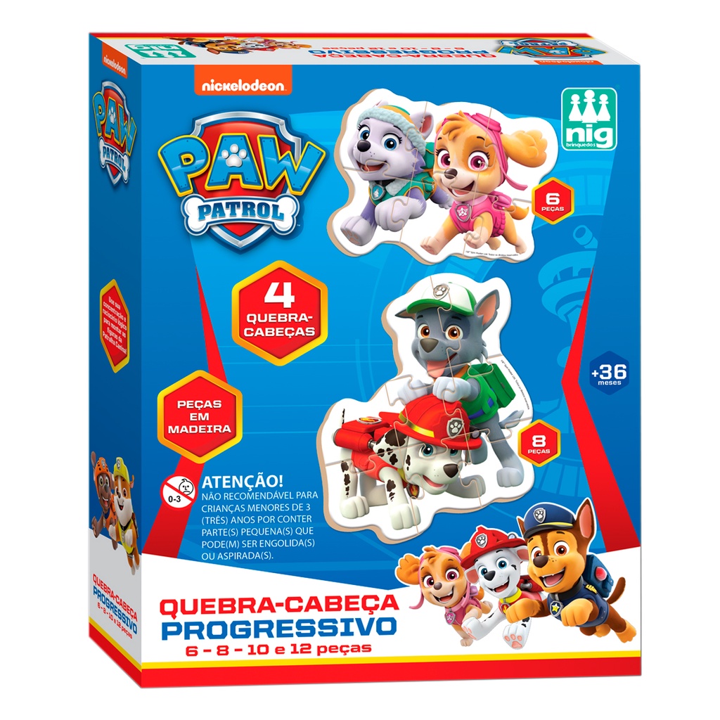 Quebra Cabeça Patrulha Canina Progressivo 36 Peças 4 Modelos Madeira Nig Brinquedos em Oferta na Shopee