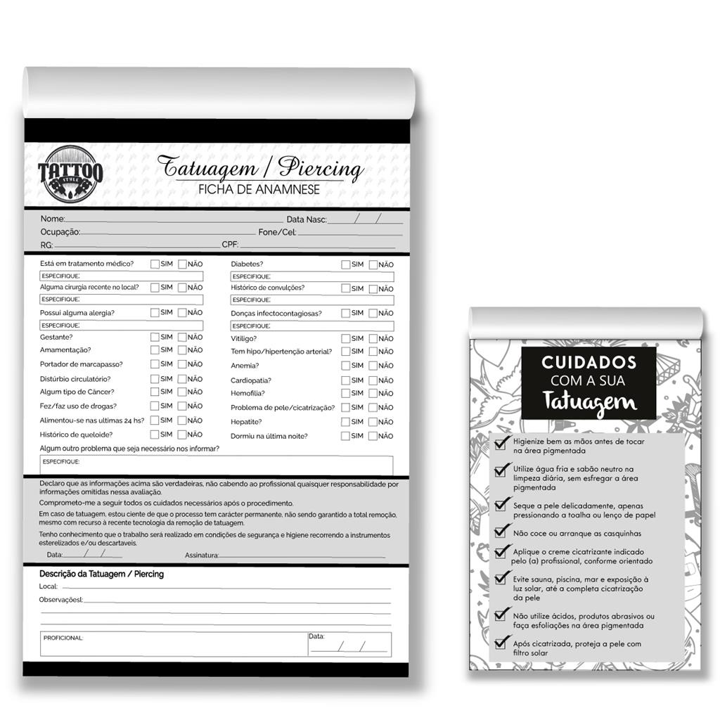 Anamnese Tatuagem Tatoo Tatuador Ficha Tecnica Bloco Novidade