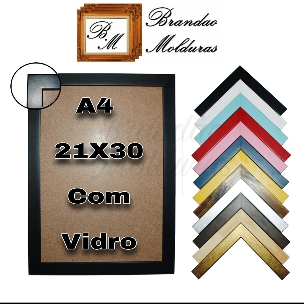 Moldura A4 21x30 Diploma Laqueado Com Vidro, Fundo E Pendurador Móvel