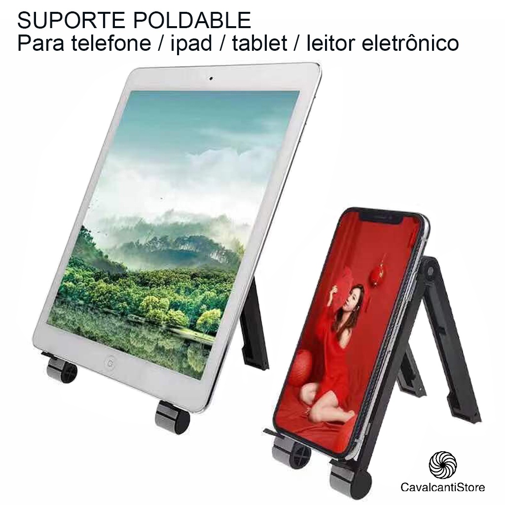 Suporte P/ Celular Tablet De Mesa Dobrável Ajustavel Portátil Universal Preto 2021-Estoque Brasi
