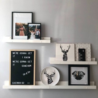 Kit 2 Prateleiras Porta Quadros MDF Branco Decorativa Parede Sala Quarto Fotos e Enfeites em Oferta na Shopee