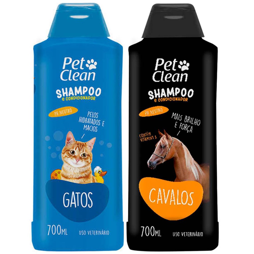 Shampoo E Condicionador Pet Clean 700ml Ph Neutro Para Gatos e Cavalos