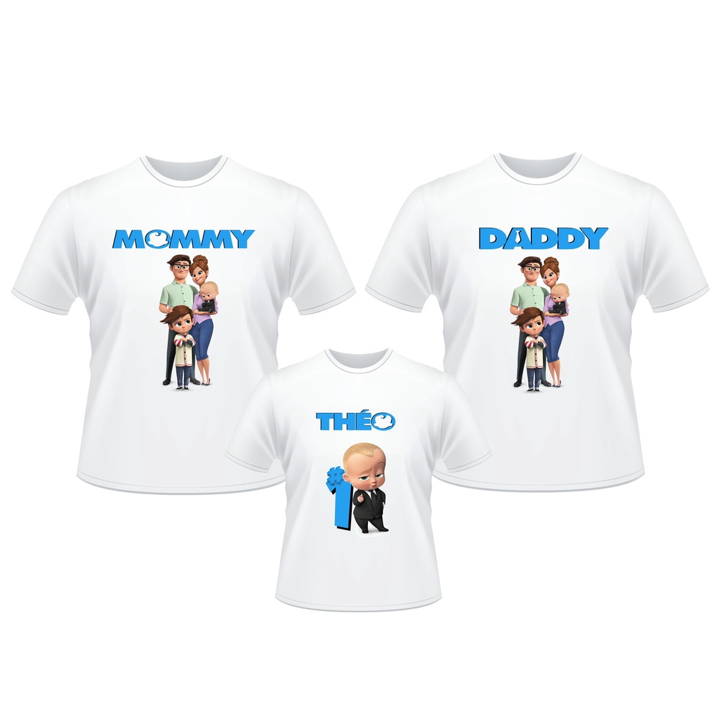 Kit 3 Camisetas Personalizadas Aniversario - Família Poderoso Chefinho