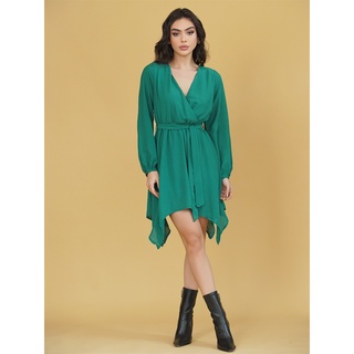 Vestido Manga Longa Feminino Cinto Marrado
