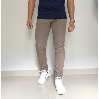 Calça Masculino Bege Escura Sarja Slim Com Elastano Casual Top