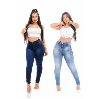 kit com 2 calca feminina skiny cintura alta com lycra envio rápido
