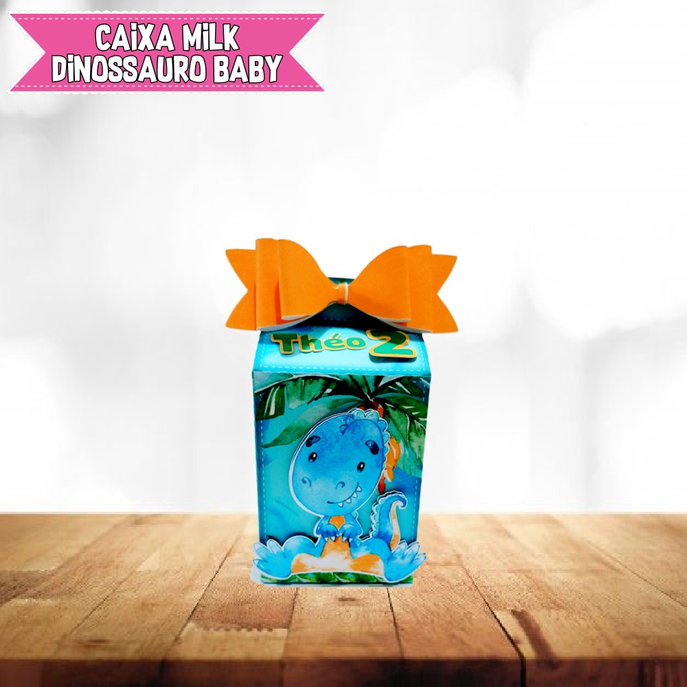 Kit Caixa Milk Dinossauro Baby - Cute - Aquarelado - 3D - Caixinha