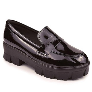 Mocassim Oxford Tratorado Chunky Couro Sintético Feminino Grunge Macerata
