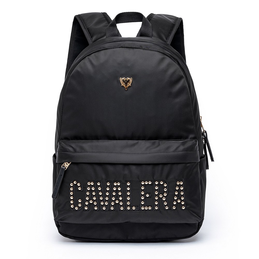 Mochila Cavalera Feminina Preta Dourada Acetinada 17L Notebook 15"