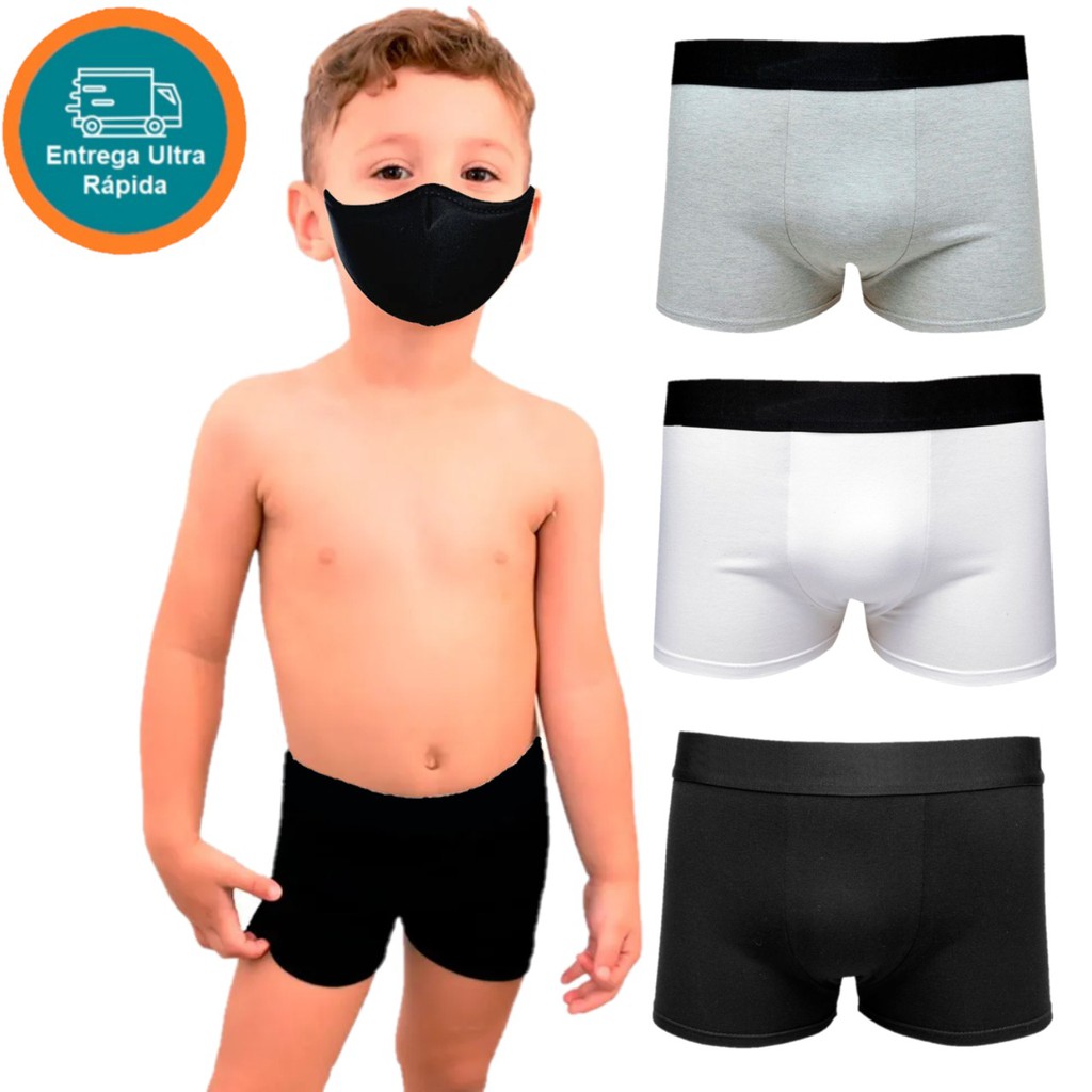conjunto 2 Cueca box Infantil Básica Lisa 100% algodão - 1 a 8 Anos - mazakids Juvenil Masculino