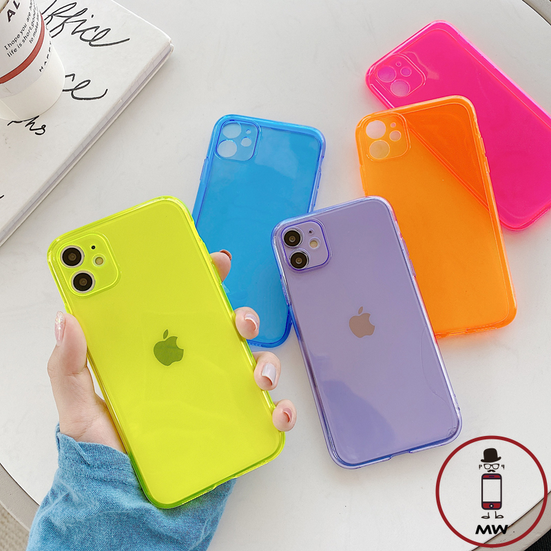 Proteção Anti-queda Claro Fluorescente De Cor Suave Em TPU Para Câmera Case Capinha Capa Para iPhone 11   7 8  xr 7 8 plus 12 12pro max 13
