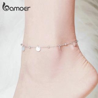 Bamoer Prata Beads Tornozeleiras 925 Sterling Silver Geométrica Minimalista Verão Moda Pé Jóias Pulseira Para Tornozelo Sct011