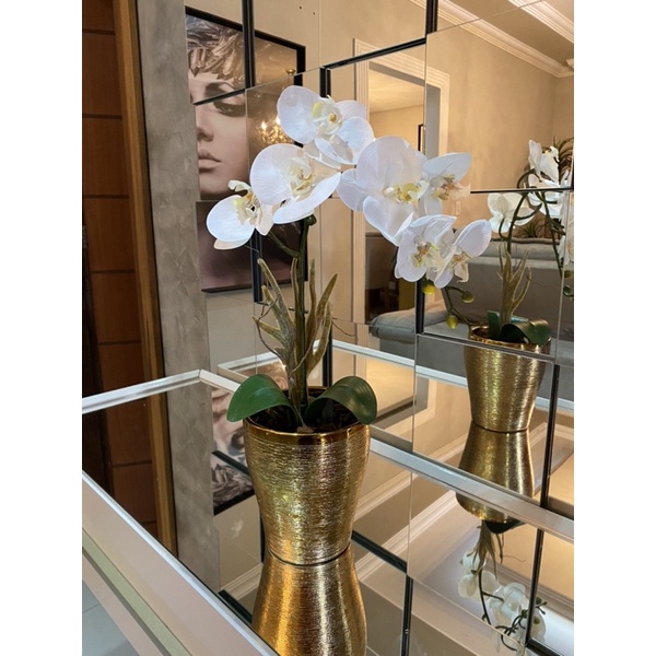 arranjo de orquídea silicone + vaso luxo dourado | Shopee Brasil