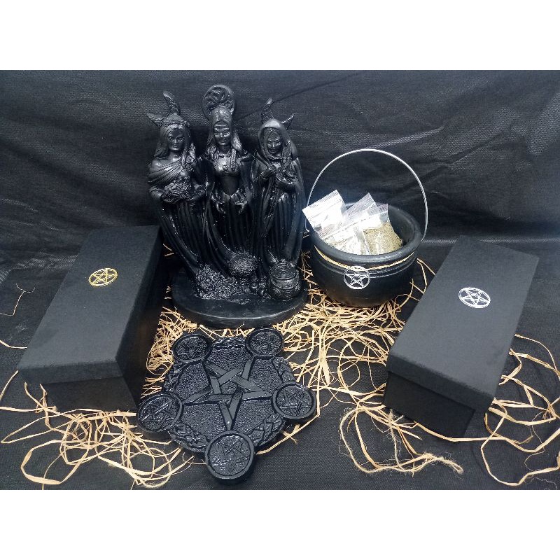 Wicca Altar Kit Caldeirão Deusa Tríplice Pentagrama Black