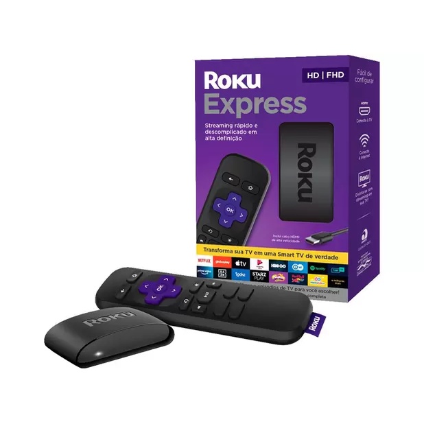 Roku Express 3930BR Full HD para TV - Novo - Transforme a sua TV em smart com Dispositivo de streaming