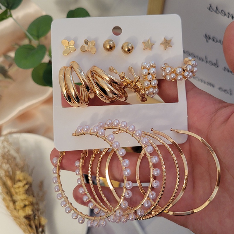 Conjunto De Brincos Femininos Geométricos De Liga Metálica/Borboleta/Círculo/Vintage em Oferta na Shopee