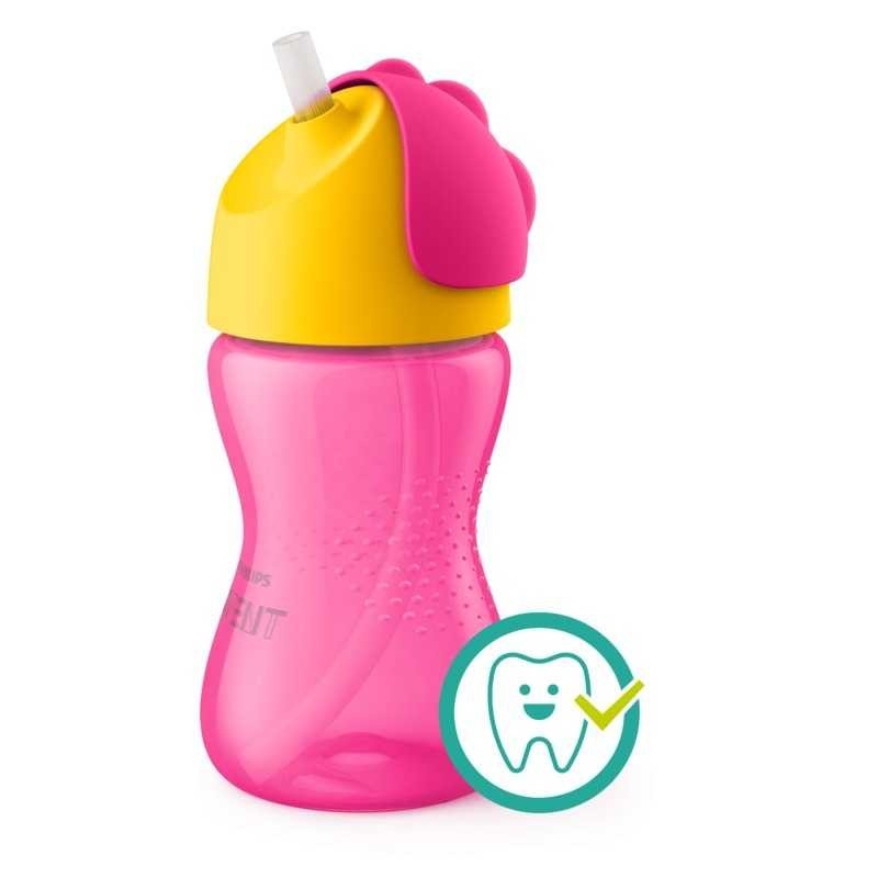 Copo Dinossauro Com Canudo Philips Avent 300 Ml Rosa e amarelo 12m+ Original