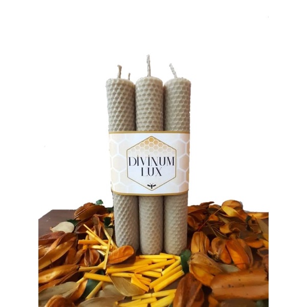 6 velas de cera de abelha alveolada 20x3 cm (kit)
