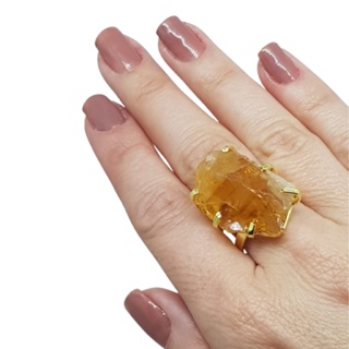 ANEL DE PEDRA BRUTA NATURAL CITRINO BANHADO A OURO 18K REGULÁVEL em Oferta na Shopee