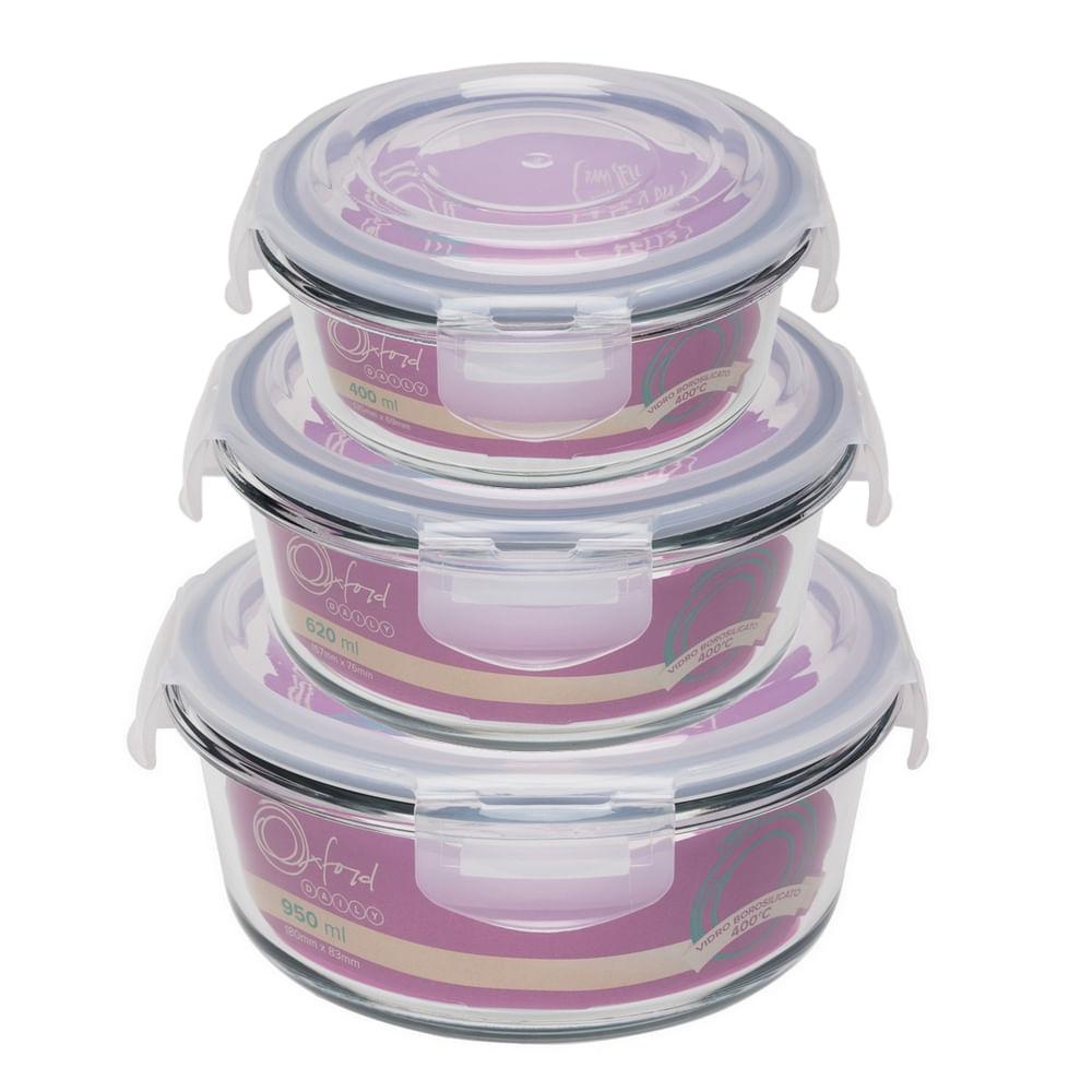 Conjunto De 3 Potes Herméticos De Vidro Redondos