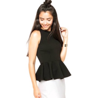 Blusinha blusa peplum print moda blogueira regatinha com babado rodado na cintura Malha grossa Preta