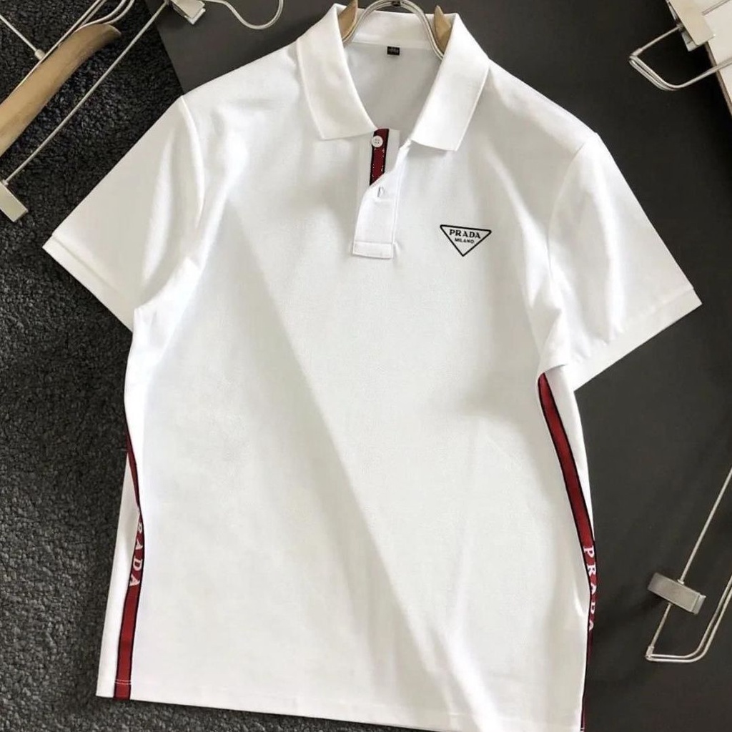 PRADA Triângulo Branco Padrão Masculino Camiseta De Manga Curta De