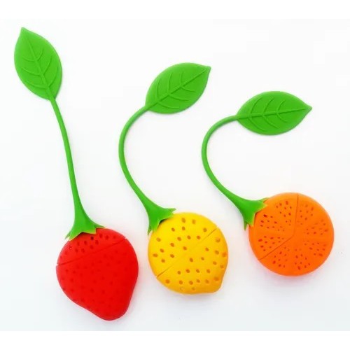 Infusor de Chá, com Filtro Coador, em Silicone, Livre de BPA,Temas Criativos, Laranja, Limão Siciliano, Morango Tubarão