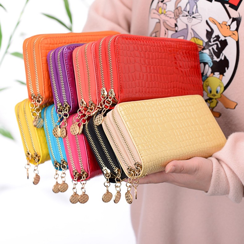 Novo Estilo Coreano Feminino Grande Capacidade Couro Do Plutônio Com Zíper Bolsa De Telefone Carteira