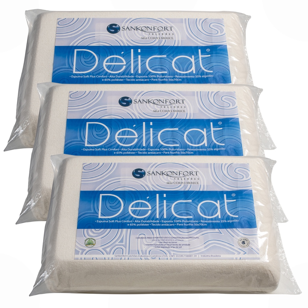 Kit 3un Travesseiro De Espuma Delicat Soft 60 cm x 40 cm x 12 cm Antialérgico Antiácaro em Oferta na Shopee