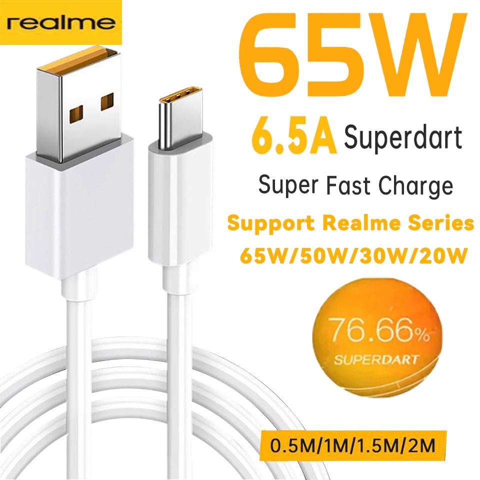 Original Realme Superdart Tipo C Cabo De Carga Rápida Usb Para Gt2 pro 8 Neo 2 T 2 Narzo 30 5G 65 W 6.5A Vooc Realmi X7 7 8i 9pro 9i Telefone em Oferta na Shopee