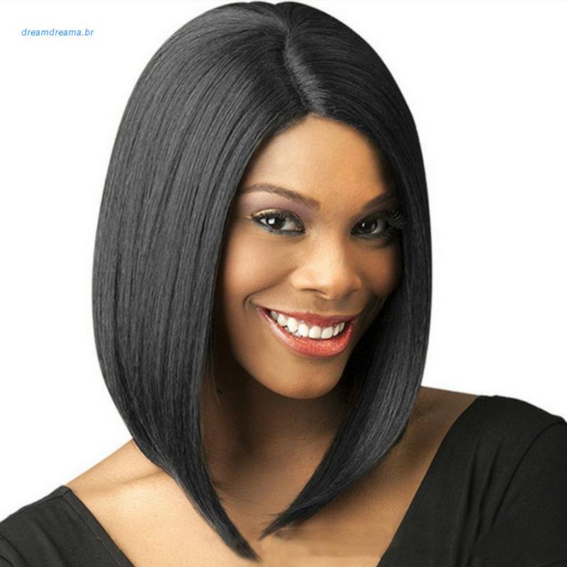 Lady Black Synthetic Wig Brazilian Lace Front Short Straight Human Hair Bob  Wigs | Shopee Brasil