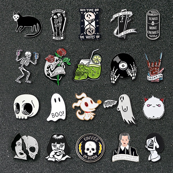 Party Brooch Goth Punk Dark Ghost Enamel Brooches Skull Devil Coffin Lapel Pins Badge
