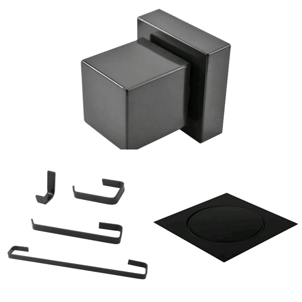 Kit Ralo preto 10 x10, Acabamento Quadrado preto para Registro 3/4 e Kit Quadrus preto + Saboneteira