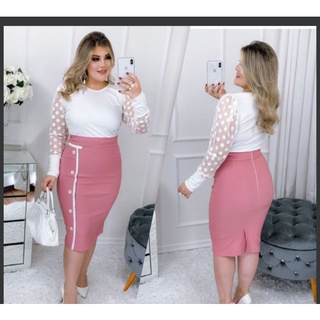 Vestido Tubinho Social Evangélico Midi Tule Plus Size