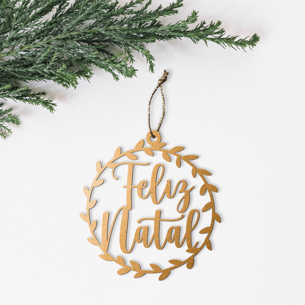 Enfeite de Árvore de Natal - Feliz Natal com guirlanda - Ideal para Brinde Corporativo