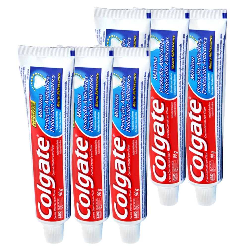 Kit Creme Dental Colgate Máxima Proteção Anticáries 90g com 6 unidades em Oferta na Shopee