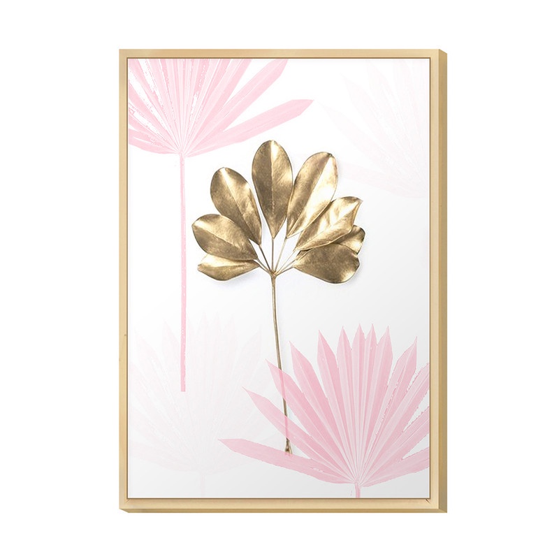 Quadro Moderno Decorativo para Escritório Sala Quarto 20x30cm Flor Rose Gold Dourado Moldura Caixa em Pinus - Hugart