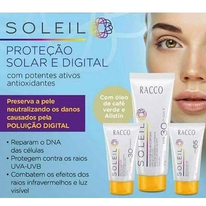Protetor Solar Facial FPS 70 FPS 30 e Corporal Soleil Racco Toque seco 40g. Proteção UVA e UVB Protetor solar e digital