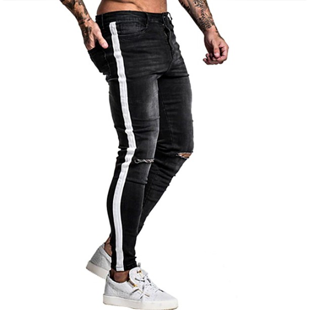 calca jeans masculina destroyed rasgada slim listra lateral laycra Brasil