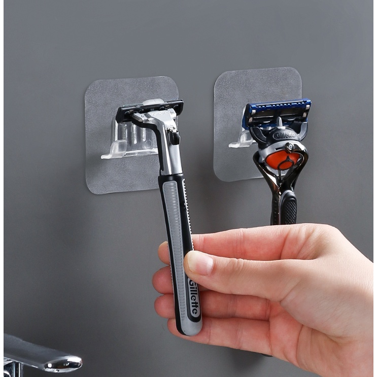 Suporte/Porta Barbeador Universal Transparente Auto-Adesivo Sem Furos/Criativo/Organizador De Armazenamento De Escova De Dentes Para Banheiro/Impermeável Gancho Barbear