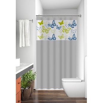 Cortina de Box Com Ganchos Borboletas Pvc 100% Antimofo 1,38 X 1,98