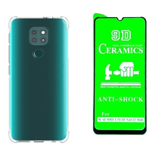 2X1 Motorola Moto G9 Play -Película Frontal Ceramica +  Capa Tranparente TPU Anti Impacto