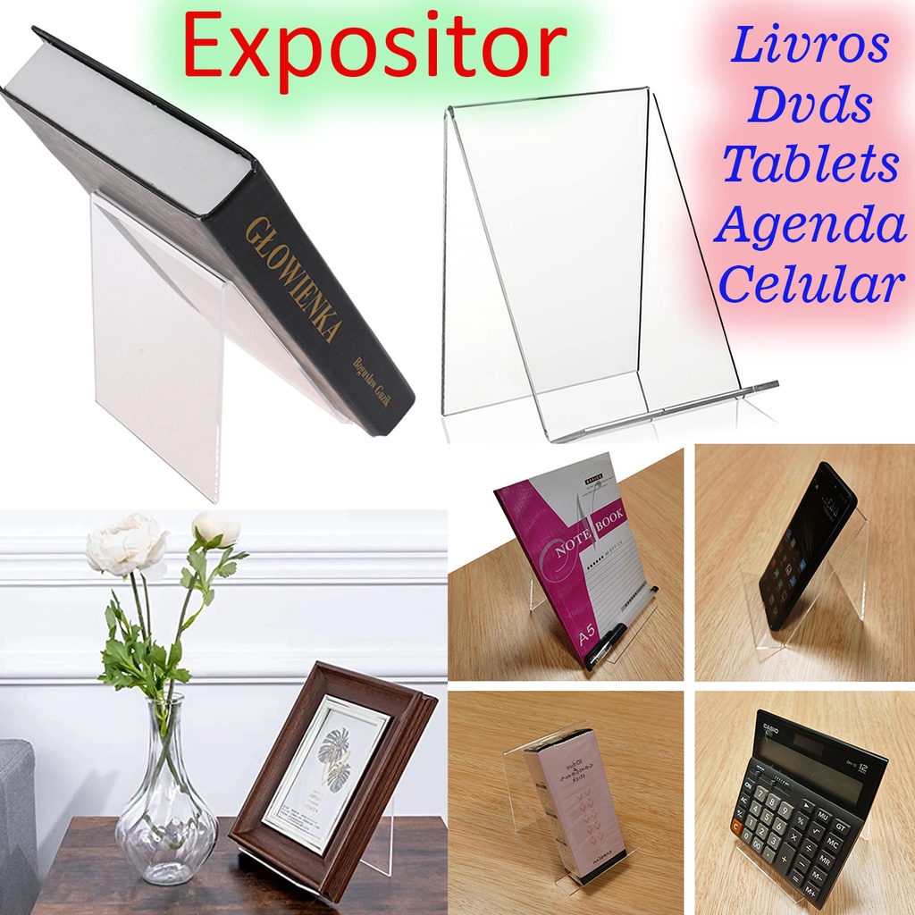 Suporte Expositor Livros Dvds Cd Tablet Agenda Acrilico Ps Shopee Brasil
