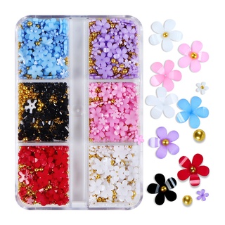 3D Flores Coloridas Encantos De Unha Branco Rosa Azul Roxo Vermelho Preto Acrílicas Decalques De Arte Encantadores Com Pérolas Metal Dourado Redondos Para Unhas Acessório De Decalque Artesanal