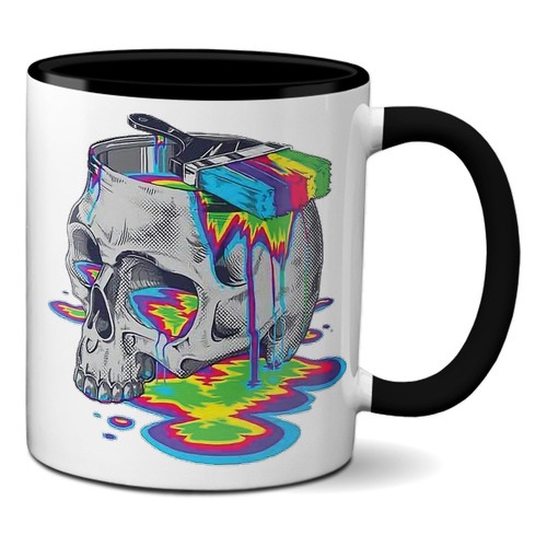 Caneca Caveira Psicodélica Lsd Xícaraalça E Interior Preta