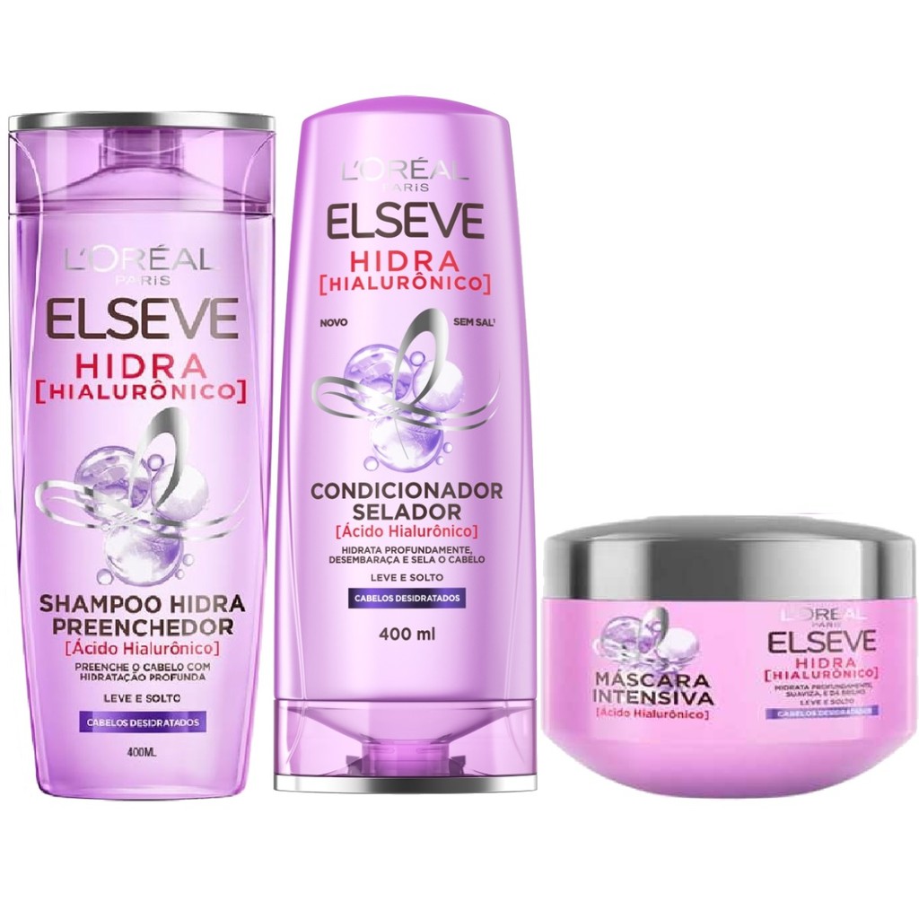 Kit Linha Elseve Hidra Hialurônico 03 itens 400ml (SH+COND+MAS)