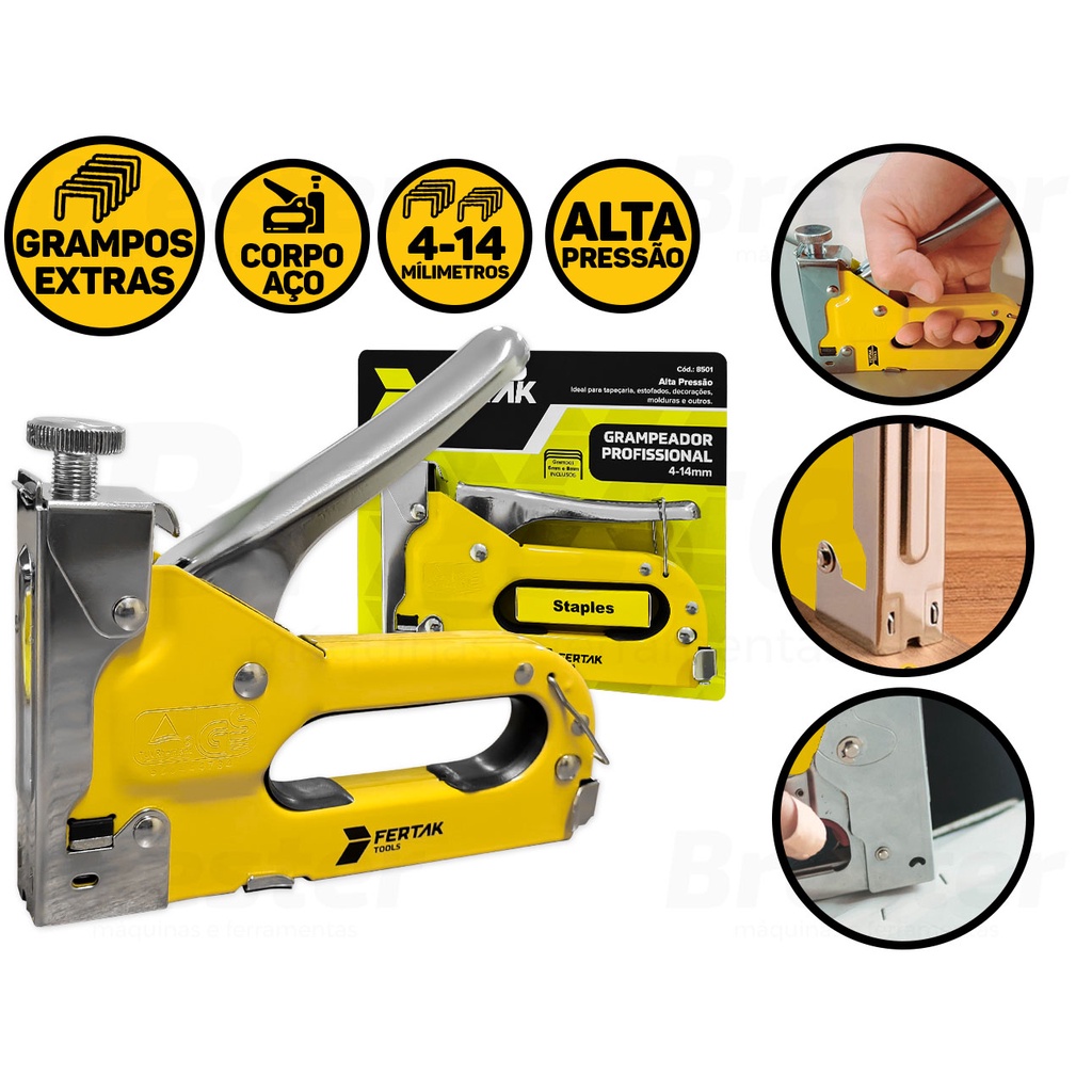 Grampeador Profissional Para Madeira Tapeçaria 4-14mm Fertak