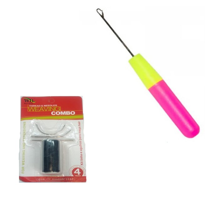Kit Entrelace 1 Linha 10 Metros + 3 Agulhas Para Mega Hair + Agulha De Entrelaçamento em Oferta na Shopee
