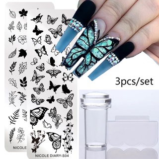 3pçs/Conjunto NICOLE Diário Placas De Estampagem De Unhas Geometria Folhas De Flor De Renda Com Raspador De Geleia Arte Ferramentas De Placa De Imagem