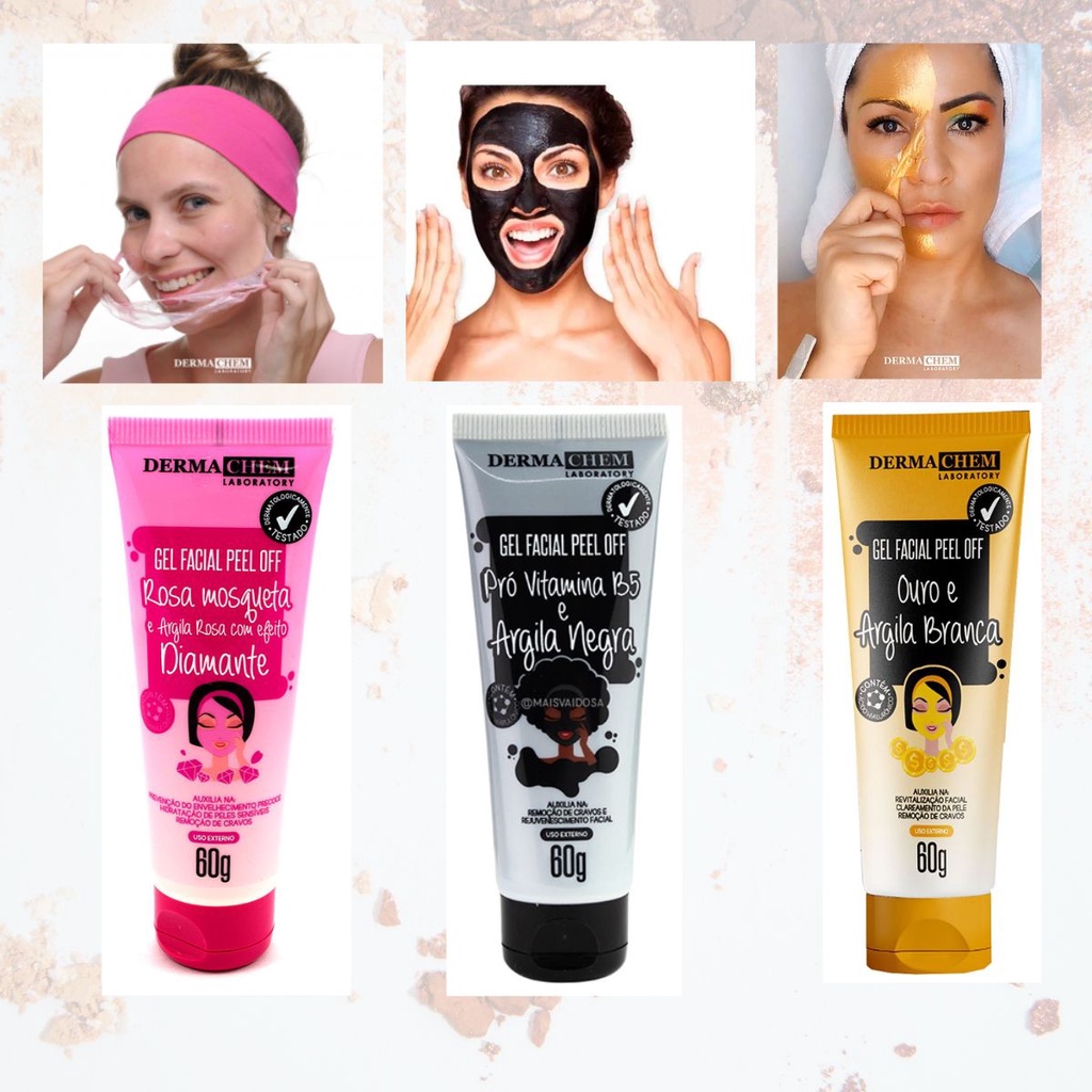 Dermachem Gel Facial Peel Off 60g - Argila Branca  - Argila Rosa Mosqueta- Argila Negra